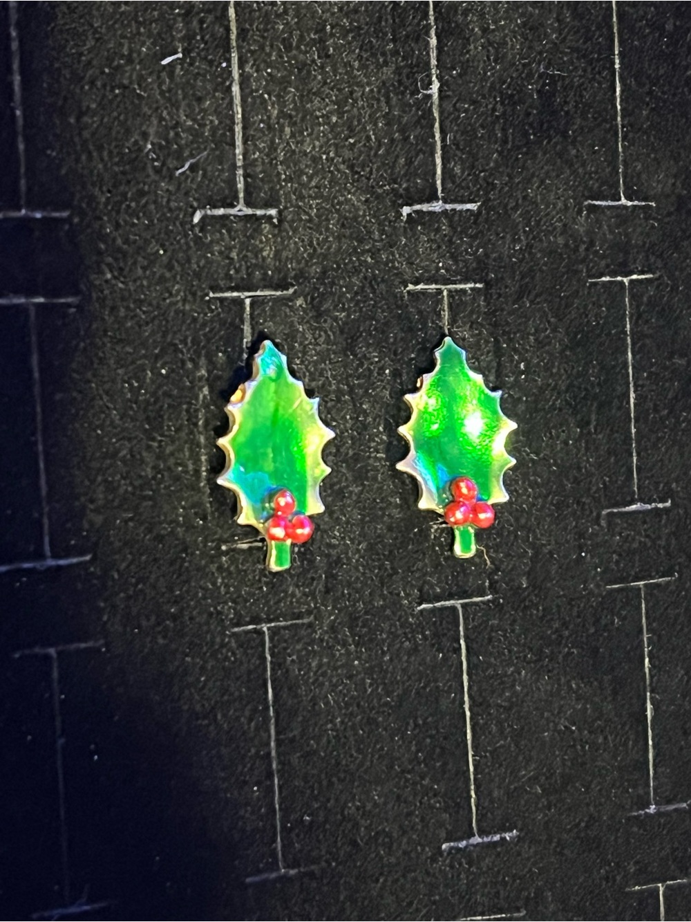 Holiday Holly Leaf Stud Earrings in Green and Red